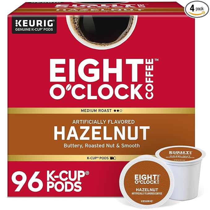 Eight O'Clock Coffee Hazelnut, Single-Serve Keurig K-Cup Pods, Flavored Medium Roast Coffee Pods, 96 Count