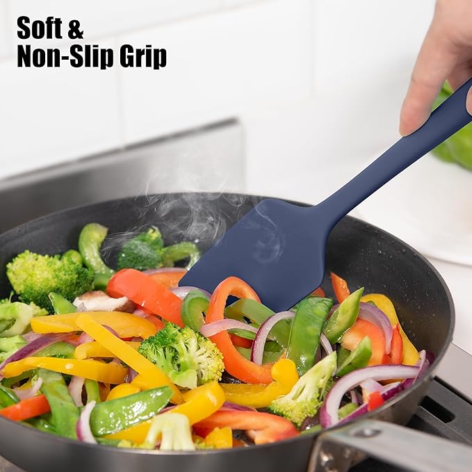 600°F Heat Resistant Silicone Spatula, Doosu High Temp Flexible Kitchen Rubber Bowl Scrapers Food Grade Seamless Baking Supplies Scratch-Proof for Scraping Non-Stick Pans (Navy Blue, 11.4in)