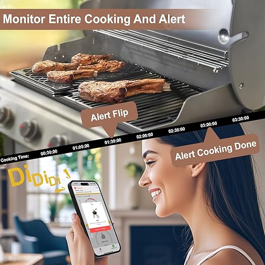 WiFi Sub-1G Wireless Meat Thermometer Unlimited Range, Check Temp Anywhere,7 NIST Certified Sensors with Ambient Temp, Monitor for BBQ, Grill, Oven, Smoker, Air Fryer (Black)