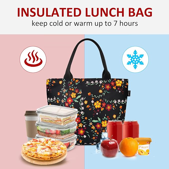 Gloppie Lunch Bag Women Insulated Lunch Box Leakproof Lunch Tote Bag for Work Cute Cooler Bags Stylish Flower