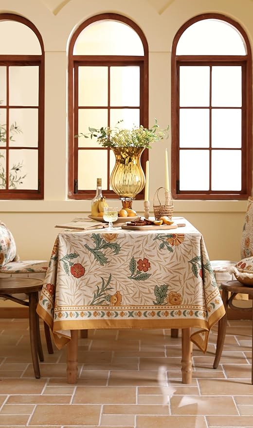 patdrea Designer French Vintage Extra Long Rectangular Tablecloth,Yellow Floral Pattern Anti-Wrinkle Table Cloth,Decor Cover for Kitchen Dining Parties,Christmas,Thanksgiving,63"x110"-Cornflowers