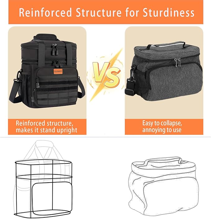 Tactical Insulated Lunch Bag Lunch Box - Expandable Large Cooler Bag for Men - Versatile Lunchbox for Adults Work Shifts Outdoor Trips Black 16L