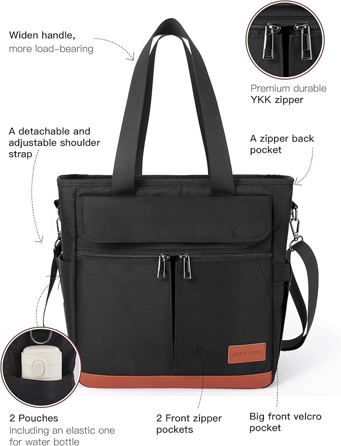 JOYHILL Lunch Bag - Insulated, Leakproof Lunch Tote with Shoulder Strap for Adults - Work, Picnic, Camping, Beach (C-BLACK)