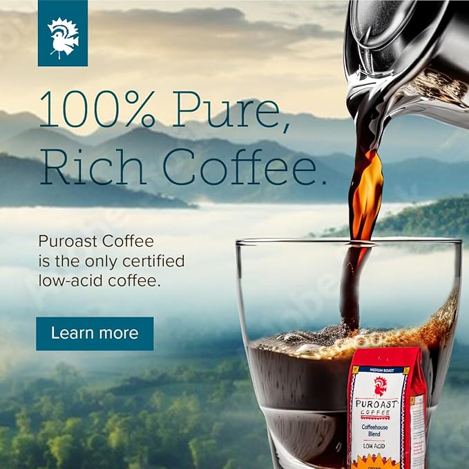 Puroast Low Acid Coffee| House Blend Single Serve Pods | Medium Roast | High Antioxidants & High pH |No Bitter Aftertaste | Reduced Heartburn & GERD Friendly | 12 Count - Compatible with Keurig Brewer