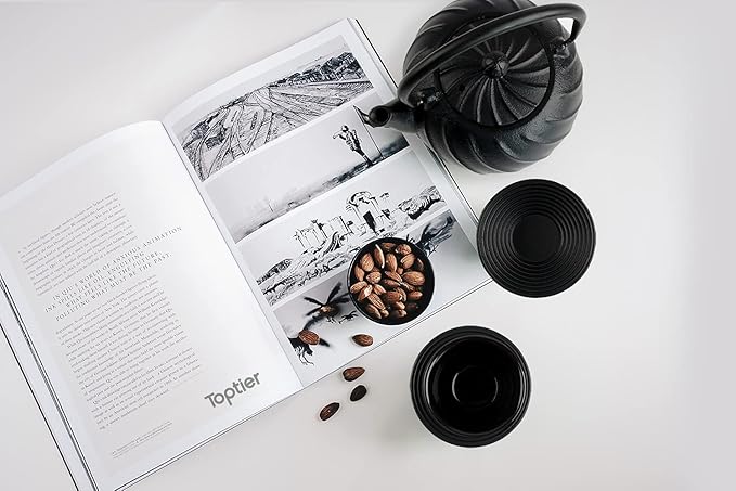 Stovetop Tea Kettle, TOPTIER Japanese Cast Iron Tea Kettle with Infuser for Loose Leaf and Tea Bags, Cast Iron Teakettle Coated with Enameled Interior for 40 oz (1200 ml), Midnight Black