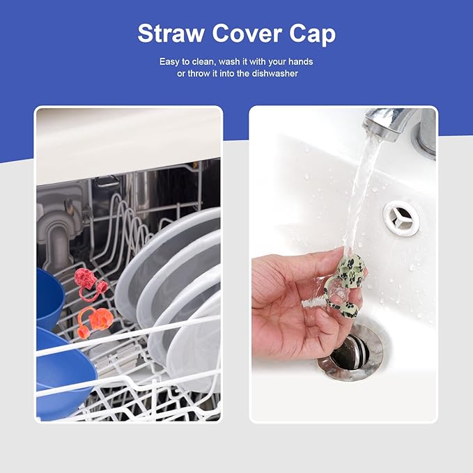6Pcs 10mm/0.4in Silicone Straw Toppers - Cool Skull Shape Straws Tumbler Accessories for Man & Woman - Reusable&Dust-proof Straw Covers Cap Compatible with Stanley Cup 30 40oz with Handle