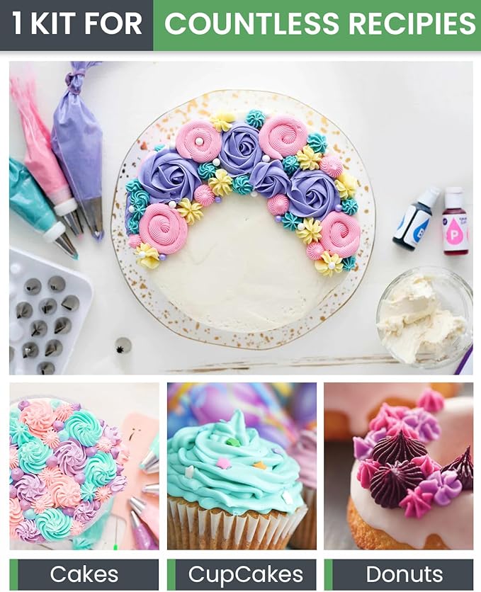 RFAQK 74 PCs Icing Piping Bags and Tips Set, Cake Decorating Kit with 48-Numbered Piping Tips, 20+1 Pastry Bags for Cookie Cupcake Cake Decoration, with Booklet and E-book (Green)