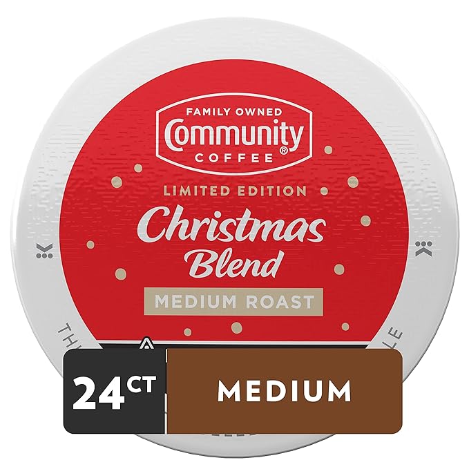 Community Coffee Christmas Blend 24 Count Coffee Pods, Medium Roast, Compatible with Keurig 2.0 K-Cup Brewers, 24 Count (Pack of 1)