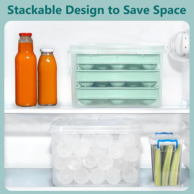 3 Pack Ice Trays for Freezer, 99 PCS Ice Cube Tray with Lid and Bin, Round Ice Cube Mold, Circle Ice Maker for Chilling Drinks (1 inch, Green)