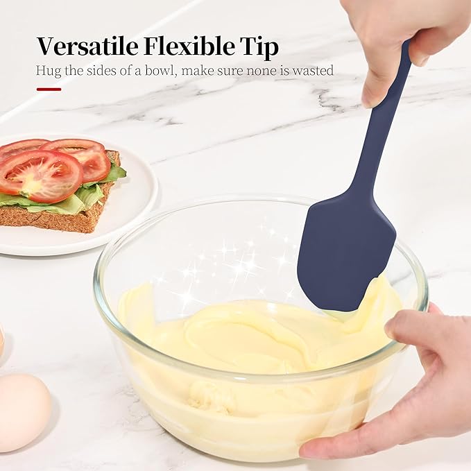 600ºF Heat Resistant Spatulas, High Heat Food Safe Semless Kitchen Silicone Scraper Set for Cooking Baking Mixing Scraping Stirring Nonstick Cookware Pan Bowl (2Pcs,Midniaht Blue)