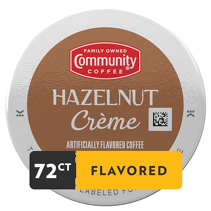Community Coffee Hazelnut Creme Flavored 72 Count Keurig K-Cup Coffee Pods, Medium Roast, 12 Count (Pack of 6)