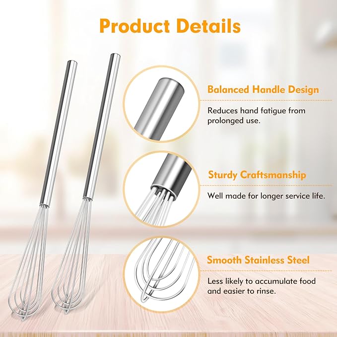 2 PCS Mini Whisk, Small Whisks for Cooking, Stainless Steel Mini Whisk Set - Essential Tiny Wire Whisk for Whisking, Beating, Blending Eggs & Sauces