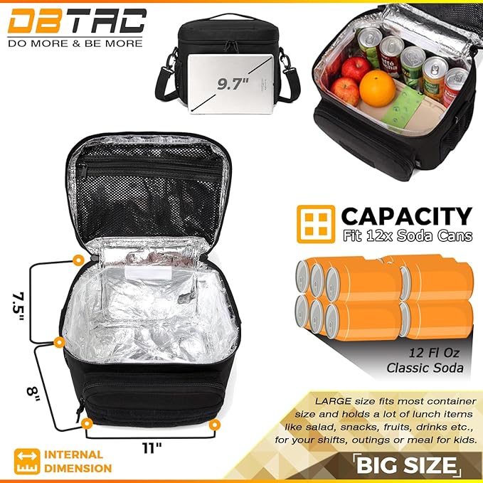 DBTAC Tactical Lunch Bag for Men Women, 12 Cans Insulated Lunch Box for Adult | 9L Leakproof Lunch Cooler Tote for Work Office Outdoor Travel | Soft Easy To Clean Liner x2