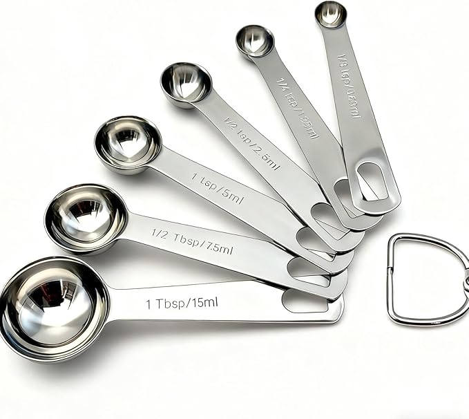 Stainless Steel Measuring Cups and Measuring Spoons Set with Circular Connector,Kitchen Measuring Spoons and Cups，kitchen tool for cooking and baking(13 Piece Set)