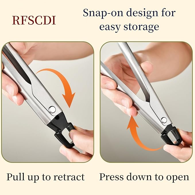Heat-Resistant Kitchen Tongs and Basting Brush Set - 600℉ Stainless Steel Cooking Tongs with Metal Locking Mechanism - Ideal for Cooking, Grilling Steak, Baking Bread, and BBQ,(Silver 2Pcs)