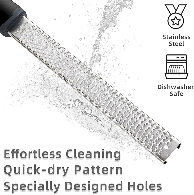 Koythin Zester, Lemon Zester & Cheese Grater with Brush, Heavy Duty Kitchen Tool for Zesting Citrus, Parmesan Cheese, Chocolate, Ginger, Fruits, Stainless Steel with Handle and Cover (Black)