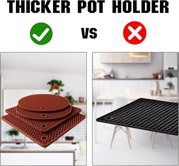 Joyhalo Trivets for Hot Dishes - Hot Pads for Kitchen, Silicone Pot Holders for Hot Pots and Pans, Silicone Mats for Kitchen Countertops, Table, Flexible Easy to Wash and Dry, Brown
