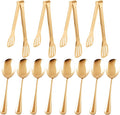 12PCS Stainless Steel Serving Utensils Sets,8 Large Serving Spoons,4 Serving Tongs,Gold Serving Utensills Sets for Buffet Catering Banquet Party (Gold)