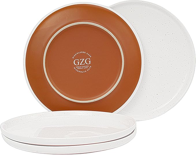 GZG Ceramic Dinner Salad Plates Set of 4, 8 Inch Speckled Dinnerware Dessert Plates with Clay-Tone Base, Microwave Oven Dishwasher Safe