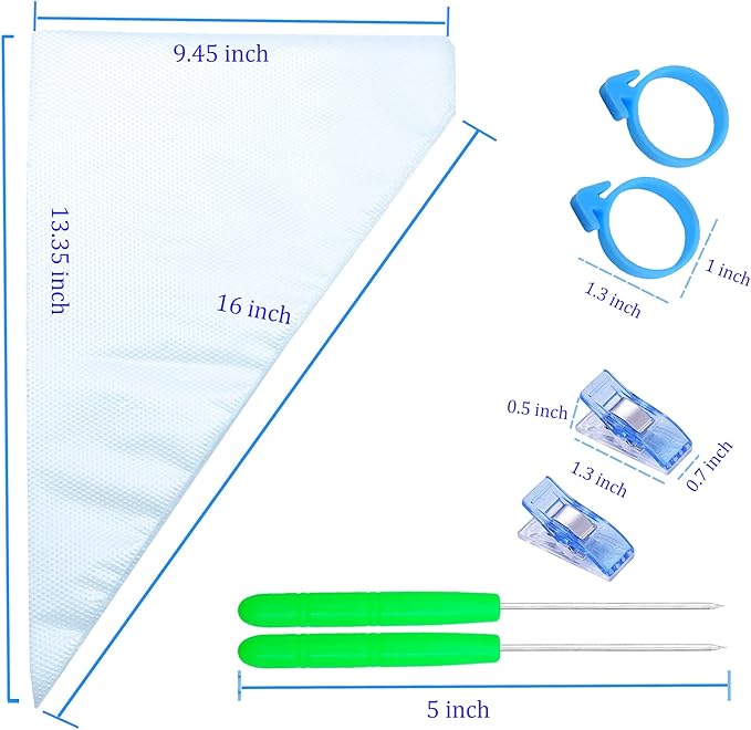 122Pieces Tipless Piping Bags - 100pcs Disposable Piping Pastry Bag for Royal Icing/Cookies Decorating - 10 Pastry Bag Ties,10 Clips &2 Scriber Needle - Best Cookie/Cake Decorating Tools (16 Inch)