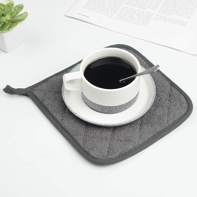 100% Cotton Kitchen Everyday Basic Terry Pot Holder Heat Resistant Coaster Potholder for Cooking and Baking Set of 5 Mineral Gray