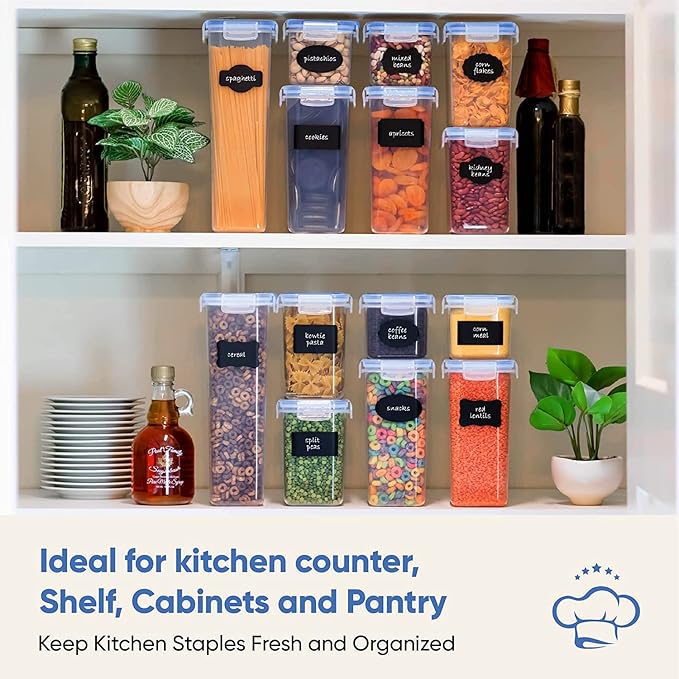 Airtight Food Storage Containers Set with Lids For Kitchen Organization 14 Pack - BPA Free Food Canisters With Labels, Marker & Spoon Set For Pantry Organization And Storage - Royal Blue