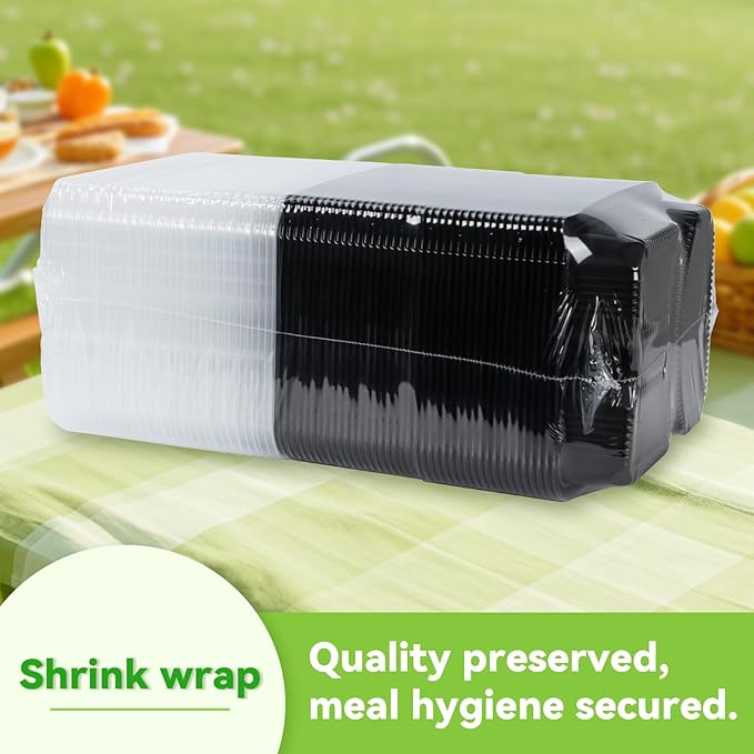 Food Containers Reusable 40 Pack 38oz - Shrink Wrap Leakproof | Portion Control Leftover Plastic Container with Lid | BPA Free Freezer & Microwave Safe Meal Prep | 3 Compartment Takeout Boxes