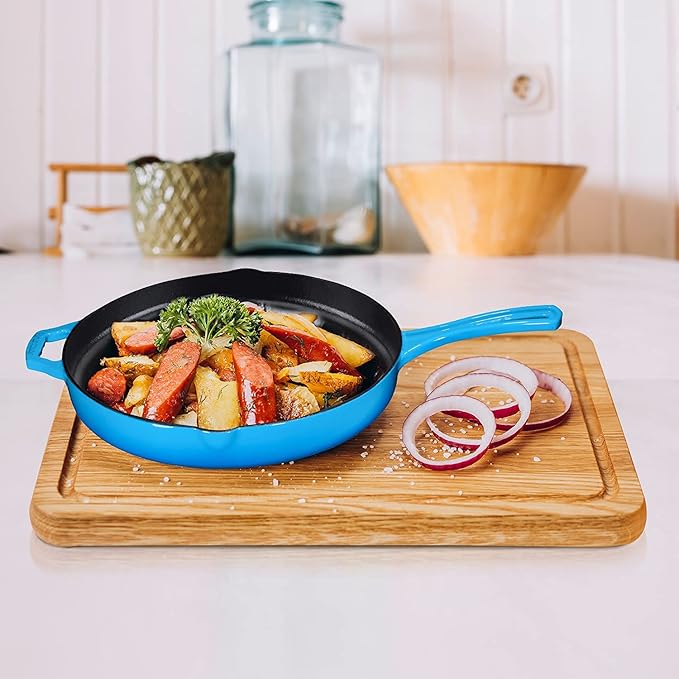 Bruntmor 12'' Blue Pre-seasoned Cast Iron Frying Pan, 12 Inch Oven Safe Skillet, Grill Pan Set, Nonstick Cookware And Bakeware For Casserole Dish