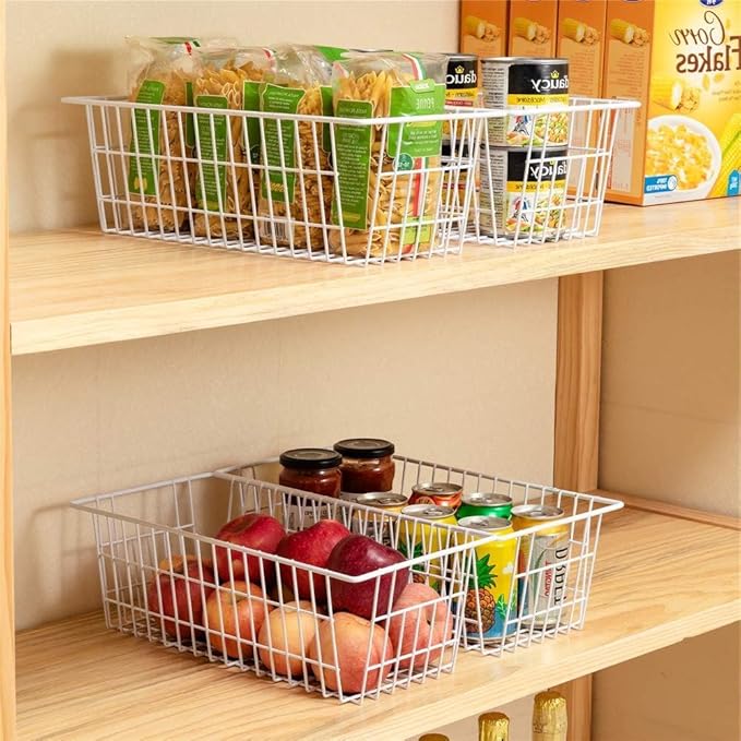 SANNO Freezer Baskets Wire Storage Baskets Bin Organizer Food, Kitchen, Basket Organizers Bins for Home, Bathroom, Closet Organization, White, 8