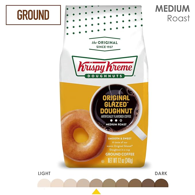 Krispy Kreme Doughnuts Original Glazed Donut Ground Coffee, Bagged 12oz (Pack of 2)