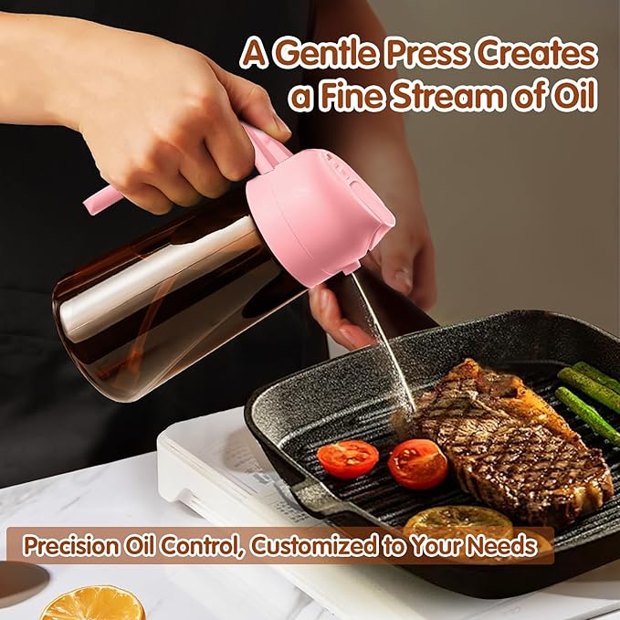 YARRAMATE 2Pcs 16oz/470ml Dark Brown Oil Sprayer for Cooking with Stickers, Food-grade Premium 2 in 1 Olive Oil Dispenser Bottle for Kitchen Gadgets, Air Fryer, Salad, Frying, BBQ (Pink&Black)