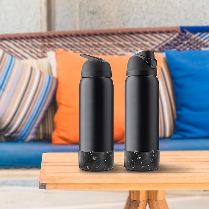 2PCS Silicone Water Bottle Boot for Owala 40oz, Protective Bottom Bumper Anti-Slip Sleeve for FreeSip, Twist, and Flip Stainless Steel Bottles, Dishwasher Safe and BPA Free(Shiny Black)