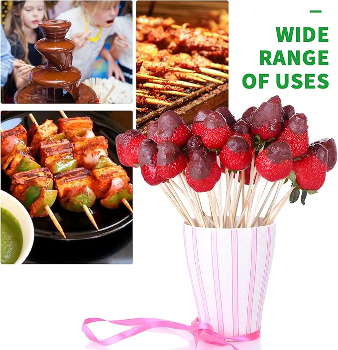 [200 PCS] 10 inch Bamboo Skewers, Premium Wooden Skewers Without Splinters, Skewers for Grilling, BBQ, Appetizer, Fruit Kabobs, Chocolate Fountain, Cocktail Toothpicks, and Food Skewer Sticks.