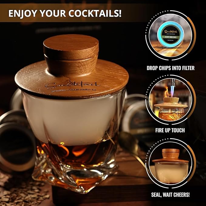 Cocktail Smoker Wood Chips Deluxe Pack - 8 Pack Wood Chips - Refill Pack for Cocktail Smoker Kit - Bar Accessories Bartender Kit - Works with All Cocktail Smokers and Old Fashioned Kits