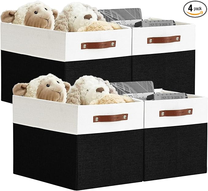 DECOMOMO Kallax Storage Cubes -13x15x13 Storage Bins, Baskets for Organizing Shelves (Black and White, 4-Pack)