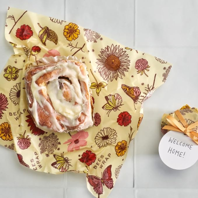 Bee's Wrap Vegan Beeswax Wraps for Food - Vegan Meadow Magic 3 Pack (2M 1 Sandwich) Made in USA Reusable & Organic Food Wraps, Sandwich Wrap - Eco-Friendly Alternative to Aluminum Foil & Plastic Wrap