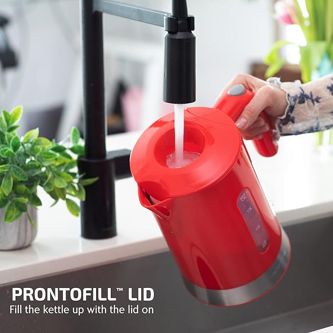 OVENTE 1.8L Electric Kettle, 1500W Fast Boiling Heater for Coffee or Tea, BPA Free, Easy to Fill Lid, Water Level Window, Auto Shut-Off, Boil-Dry Protection and Removable Filter, Red KP413R