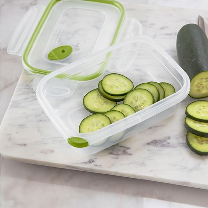 Sterilite Ultra-Seal 3.1 Cup Rectangle, Airtight Food Storage Container, Latching Lid, Microwave and Dishwasher Safe, Clear With Green Gasket, 12-Pack