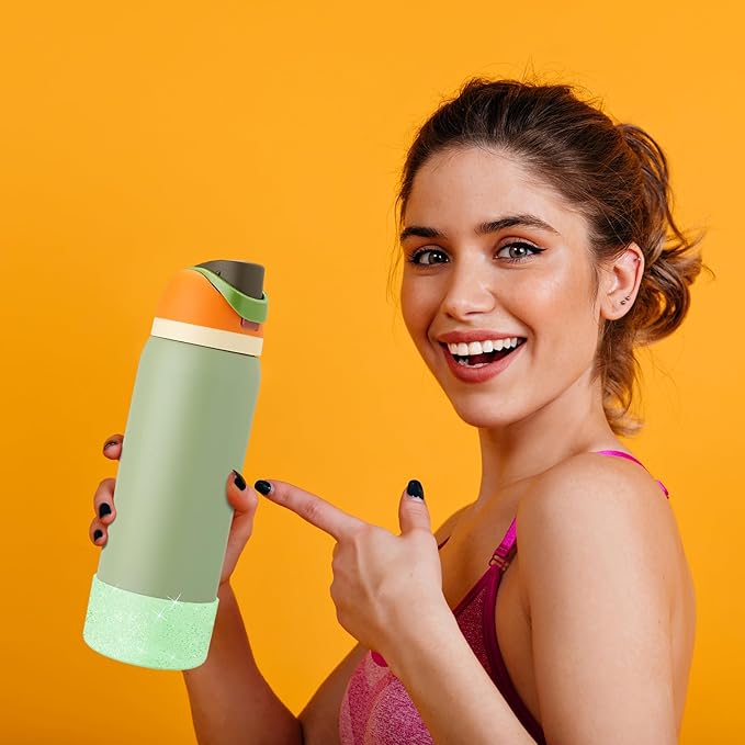 2PCS Glitter Silicone Boot for Owala Water Bottle, Anti-Slip Protective Sleeve for Owala Twist,FreeSip and Flip Stainless Steel Water Bottle, BPA-Free, Dishwasher Safe, Accessories