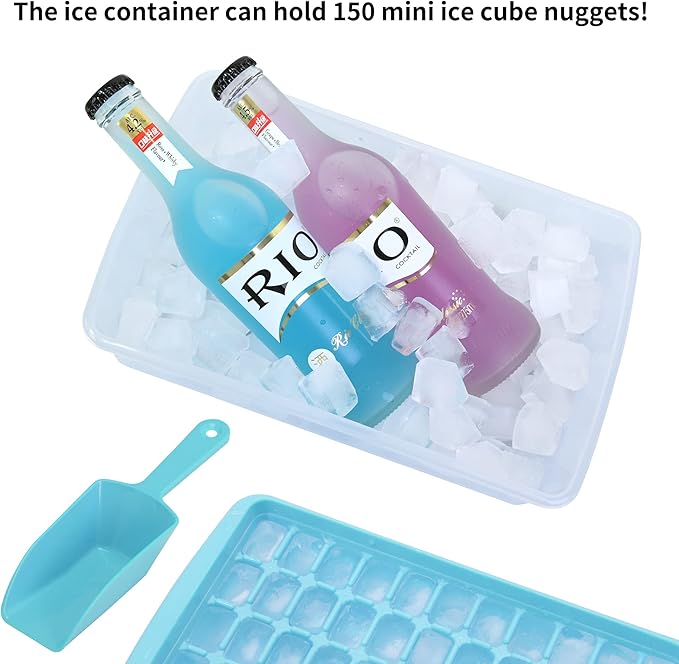 2 Pack Ice Cube Tray with Lid and Bin for Freezer, Easy Release 55 Nugget Ice Tray with Cover, Storage Container, Scoop. Perfect Small Ice Cube Maker Tray & Mold. Flexable Durable Plastic, BPA Free