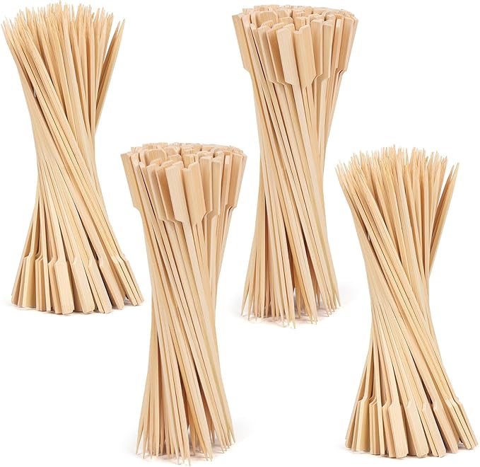 10 Inch (400 Pack) Natural Bamboo Skewers Wide Flat Paddle Bamboo Wood Picks for Grilling, Appetiser, Fruit, Cocktail, Kabob, Barbecue, Sausage