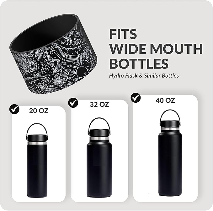 REUZBL Protective Silicone Bottle Boot for Owala FreeSip 40 oz, Hydro Flask 32-40 oz, Iron Flask, Takeya, Thermoflask, and Similar Wide Mouth Water Bottles, Protective Bottle Accessory