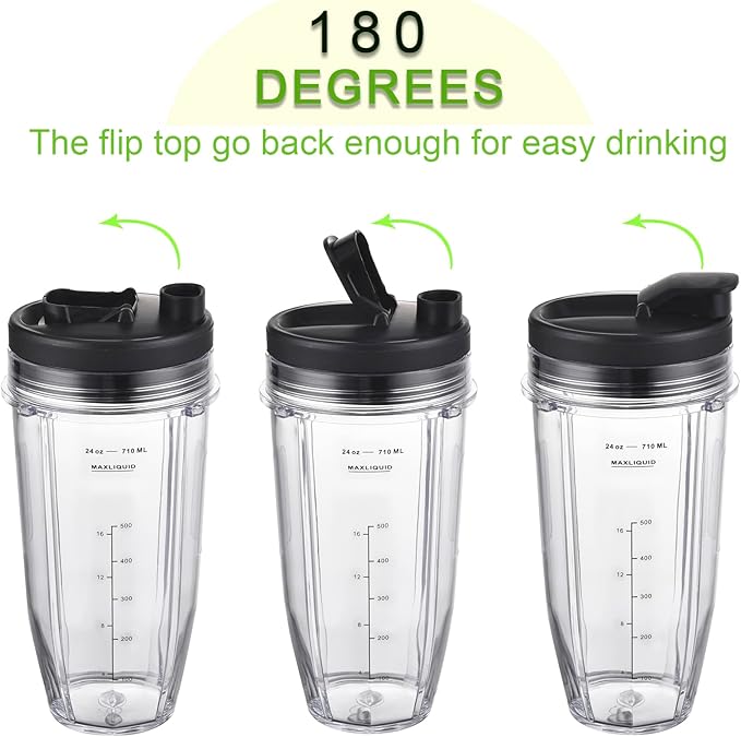 [Upgraded] Replacement 24oz Cups for Nutri Ninja Blenders, Cups with 7 Fins Replacement Extractor Blade Parts fit Ninja Auto iQ BL682-30 BL642-30 BL450-30 BL455-30 BL456-30 BL482-30 BL687CO-30 etc.