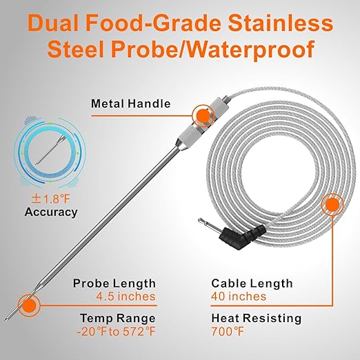 Dual Probe Digital Meat Thermometer - Waterproof, Rechargeable, Bright LCD, Magnetic, Suitable for BBQ, Grill, Smoker, and Oven