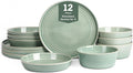 Stone Lain Claire 12-Piece Dinnerware Set Stoneware, Plates and Bowls Set, Dishwasher and Microwave Safe, Dish Set for 4, Green