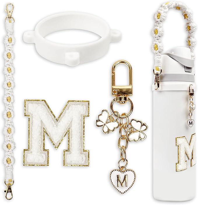 Cute Letter Charm Set Compatible with Owala Water Bottle 24 oz, 32 oz, 40 oz, Owala Kids, Owala Coffee Tumbler, Owala FreeSip – Includes Handle Strap, for Owala Accessories & Stanley Cup Accessories