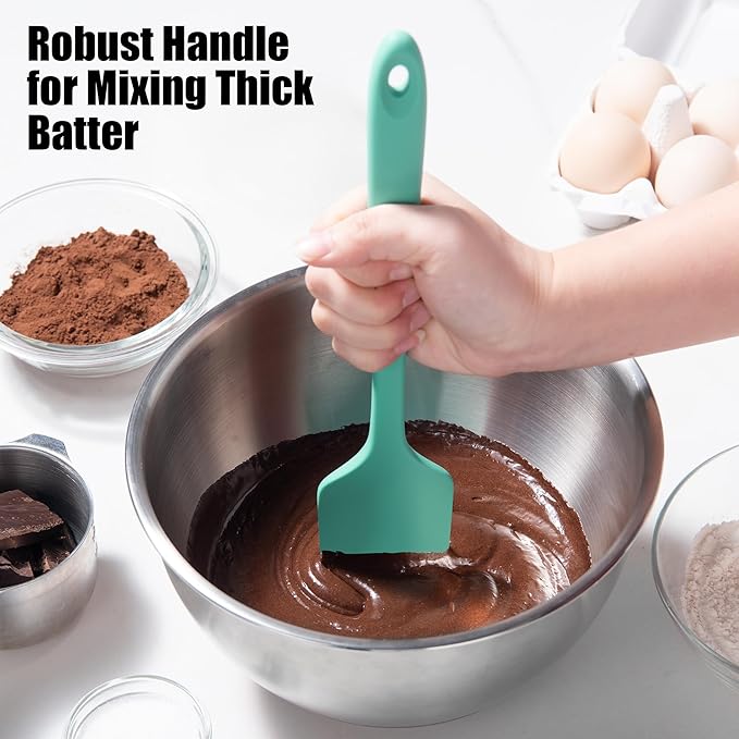 600°F Heat Resistant Silicone Spatula, Doosu High Temp Flexible Kitchen Rubber Bowl Scrapers Food Grade Seamless Baking Supplies Scratch-Proof for Scraping Non-Stick Pans (11.4in, Aqua Sky)