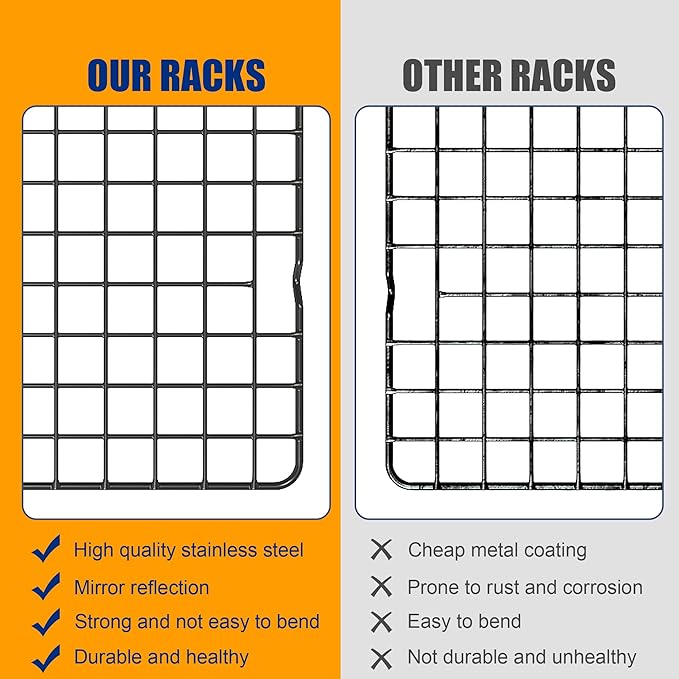 2PCS Cooling Racks for Cooking and Baking - 10" x 15"Heavy Duty Stainless Steel Wire Rack for Baking, Grilling, Roasting - Oven & Dishwasher Safe - Fits Jelly Roll Sheet Pan（Black）