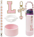 SITKOL Silicone Boot Cute Monogram Set Compatible with Owala Water Bottle 24 oz, 32 oz, 40 oz - Perfect Letter Owala Accessories for Owala Tumbler, Owala Free Sip, Pink Owala, Black Owala