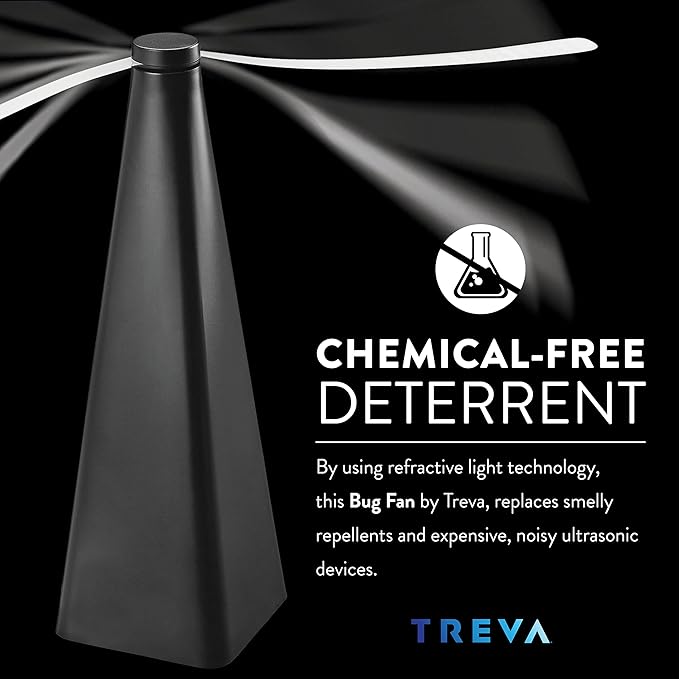 Treva Bug Fan Fly Deterrent with Holographic Blades to Clear Bugs, Mosquitoes, and Flies, Battery Powered Fly Fan 2 Pack
